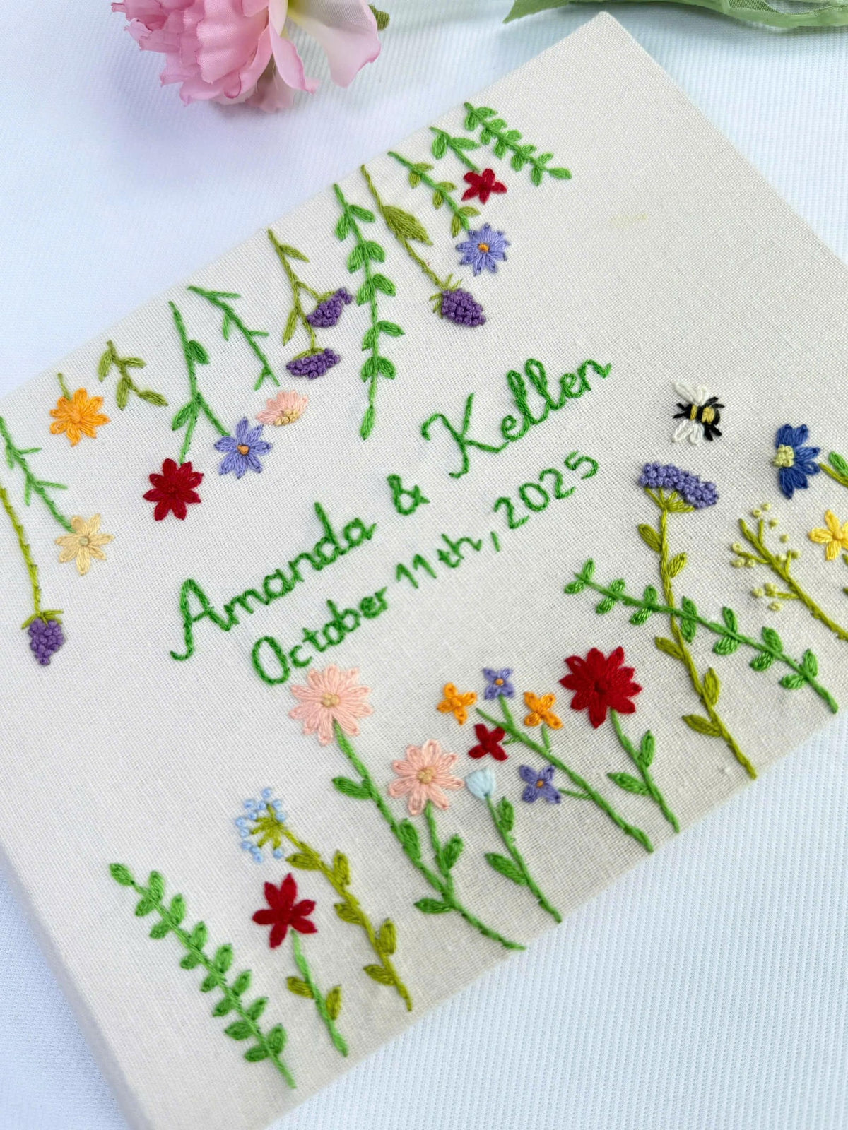 Wildflower Guest Book, Names & Date by The Thread Nest, hand-embroidered linen cover, photo 4