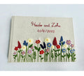 Wedding Guest Book with Names & Wildflowers by The Thread Nest, hand-embroidered linen cover, photo 4