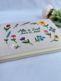 Floral Wreath Guest Book, Personalised by The Thread Nest, hand-embroidered linen cover, photo 4