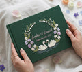 Floral Wreath Guest Book, Names & Date by The Thread Nest, hand-embroidered linen cover, photo 5