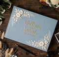 Floral Wreath Guest Book, Names & Date by The Thread Nest, hand-embroidered linen cover, photo 2