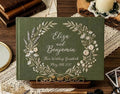 Floral Wreath Guest Book, Names & Date by The Thread Nest, hand-embroidered linen cover, photo 3