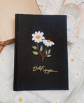 White Daisy Name Journal, Brown or Black Linen by The Thread Nest, hand-embroidered linen cover, photo 3