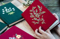 Vintage Linen Journal, Dark Green or Burgundy by The Thread Nest, hand-embroidered linen cover, photo 5