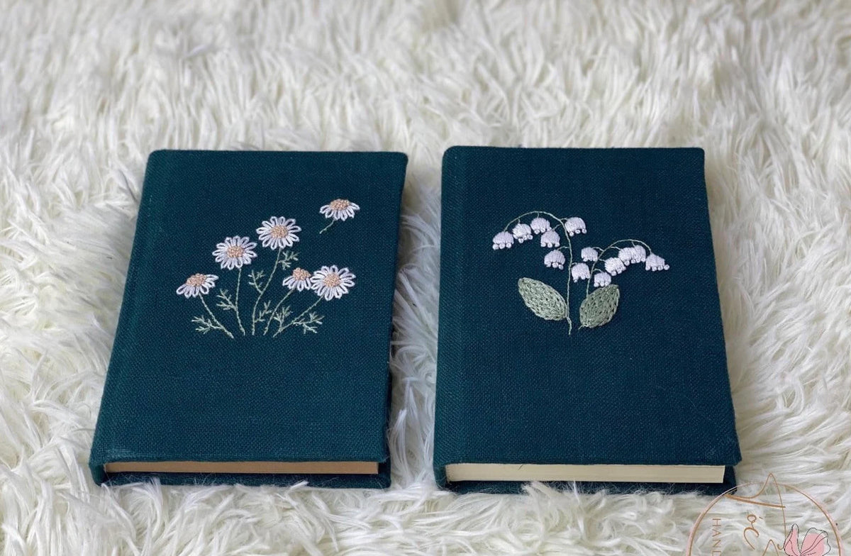 Lily of the Valley Embroidered Journal by The Thread Nest, hand-embroidered linen cover, photo 3