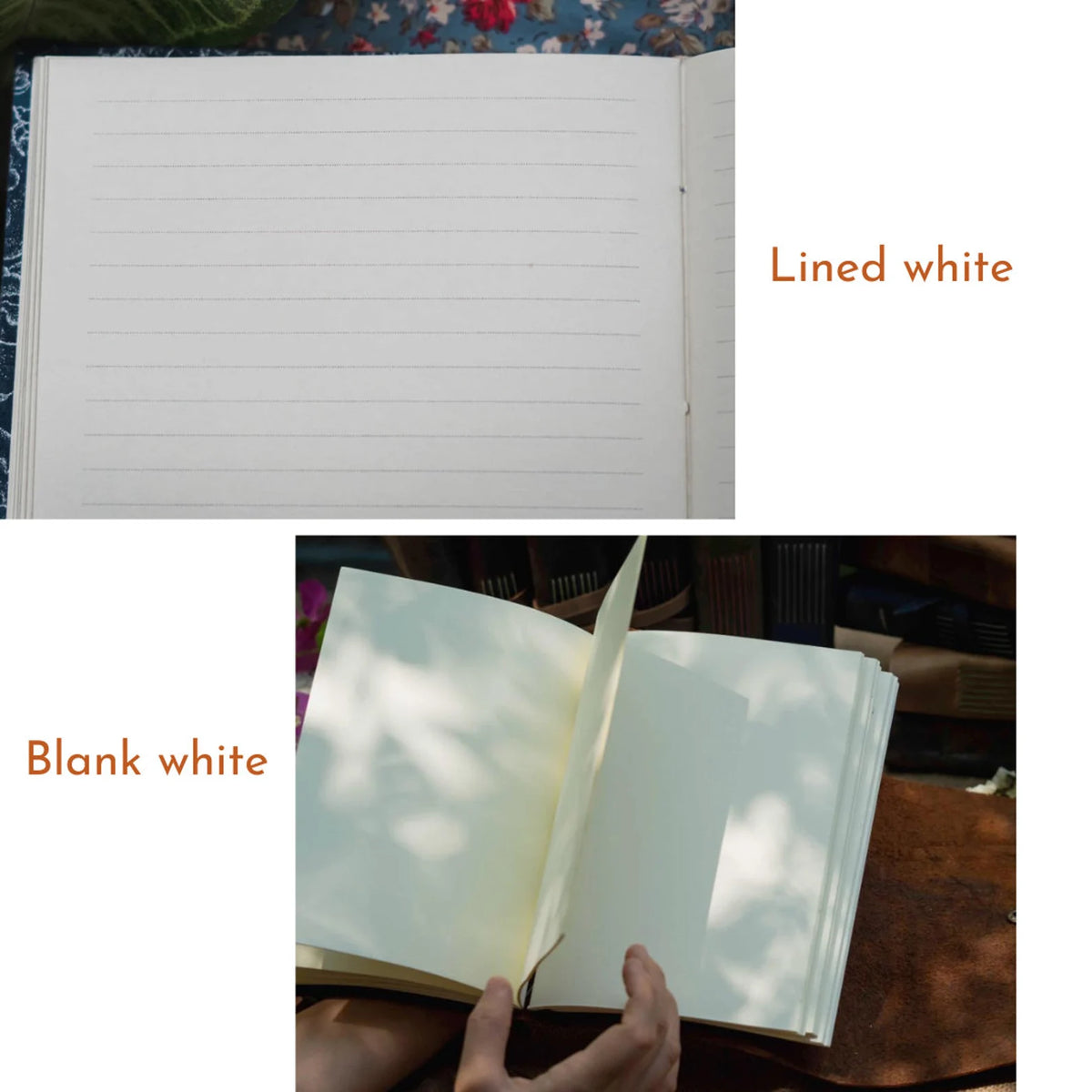 Lined white and blank white pages side by side