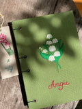 Lily of the Valley Embroidered Journal by The Thread Nest, hand-embroidered linen cover, photo 4