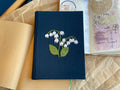 Lily of the Valley Embroidered Journal by The Thread Nest, hand-embroidered linen cover, photo 1