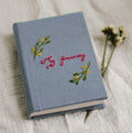 Your Words Embroidered Journal, Green or Blue Linen by The Thread Nest, hand-embroidered linen cover, photo 4