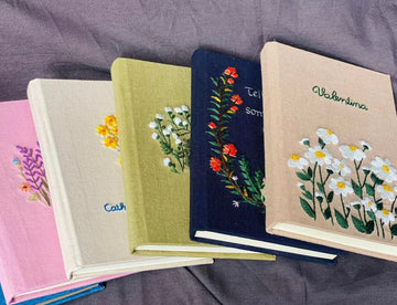 Personalised Name Journal, Choose Your Flower by The Thread Nest, hand-embroidered linen cover, photo 1