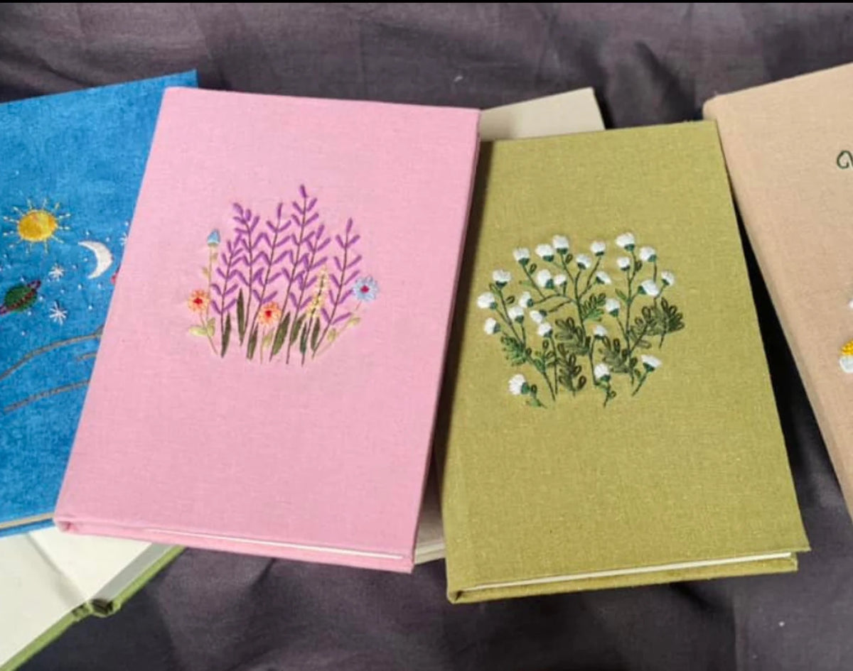 Personalised Name Journal, Choose Your Flower by The Thread Nest, hand-embroidered linen cover, photo 6