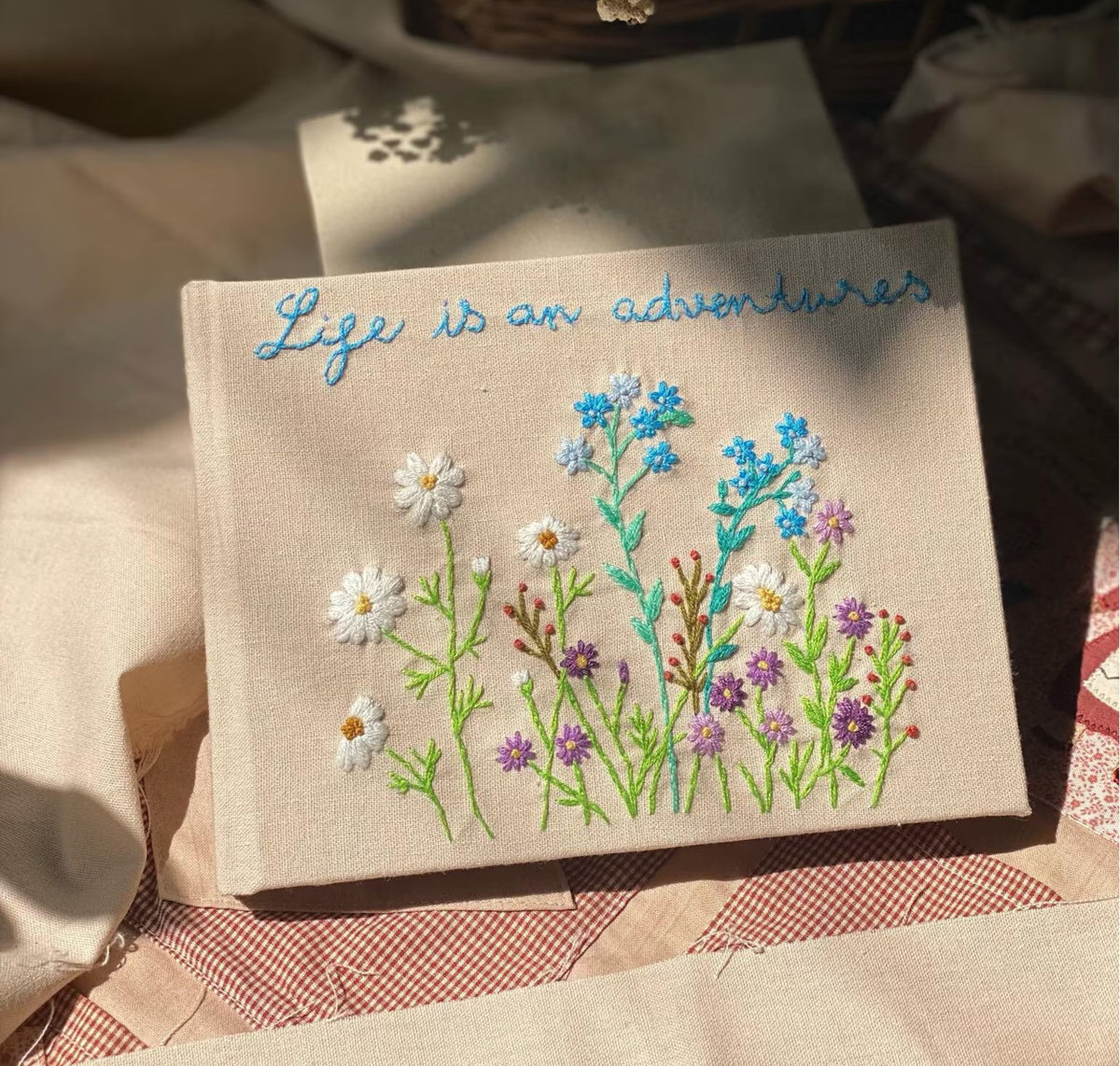 Personalised Guest Book, Your Own Words by The Thread Nest, hand-embroidered linen cover, photo 4
