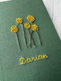 Your Words Embroidered Journal, Green or Blue Linen by The Thread Nest, hand-embroidered linen cover, photo 3