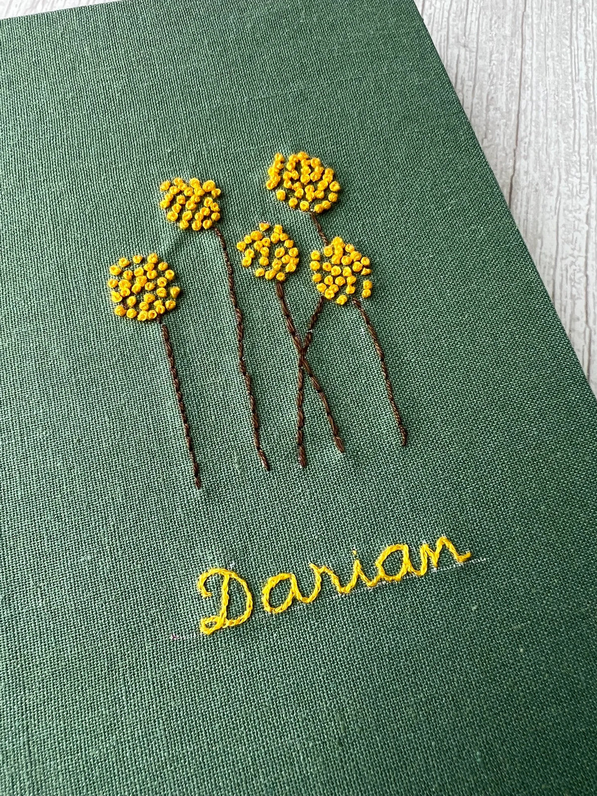 Your Words Embroidered Journal, Green or Blue Linen by The Thread Nest, hand-embroidered linen cover, photo 3