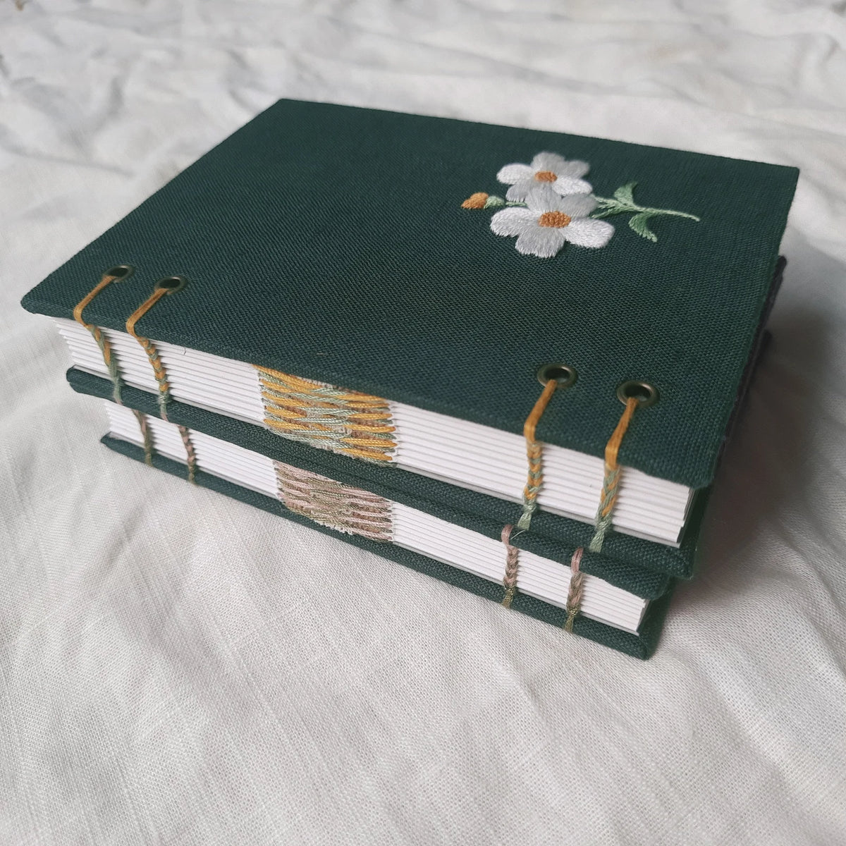 Dandelion Embroidered Journal A5, Exposed Spine by The Thread Nest, hand-embroidered linen cover, photo 4