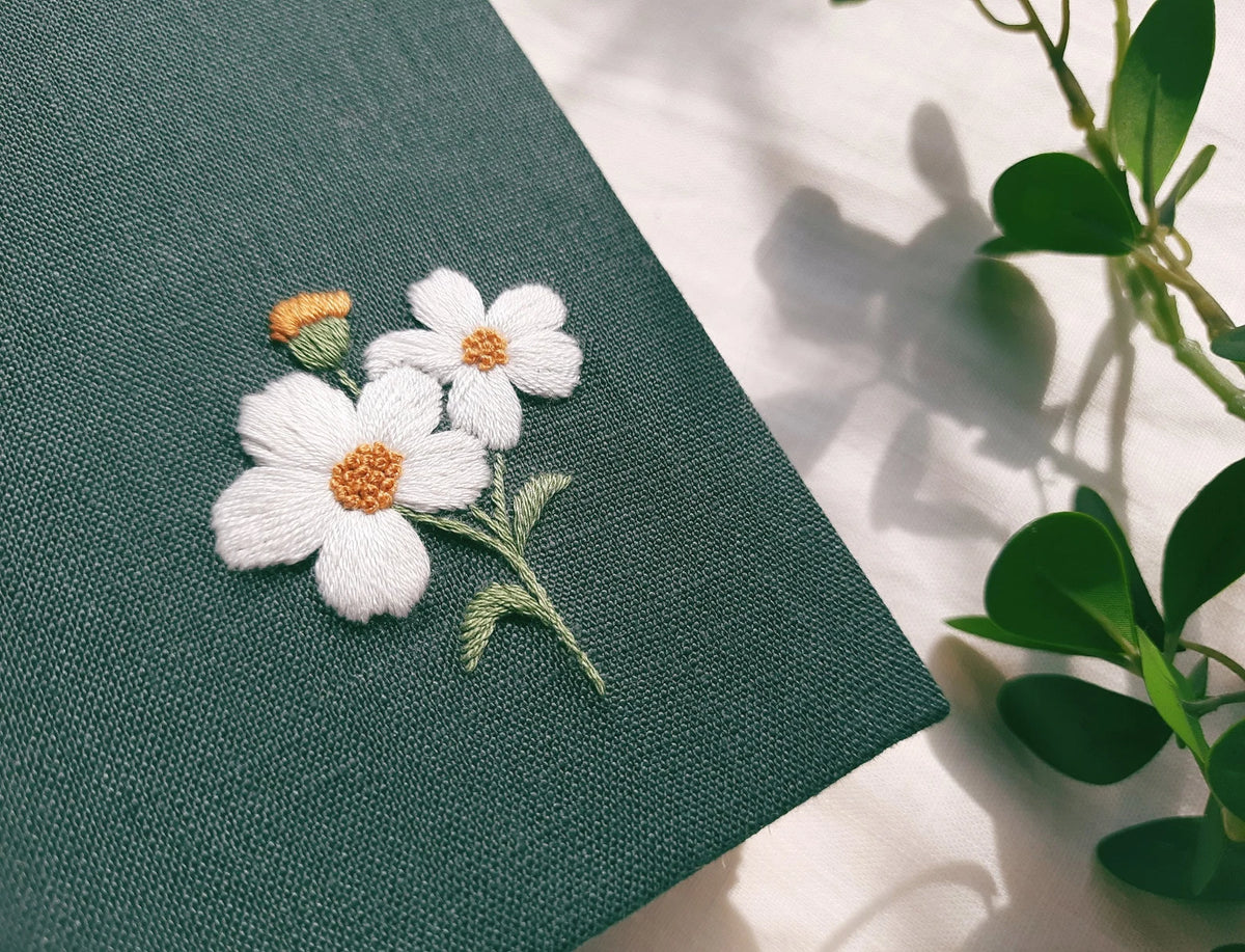 Dandelion Embroidered Journal A5, Exposed Spine by The Thread Nest, hand-embroidered linen cover, photo 3