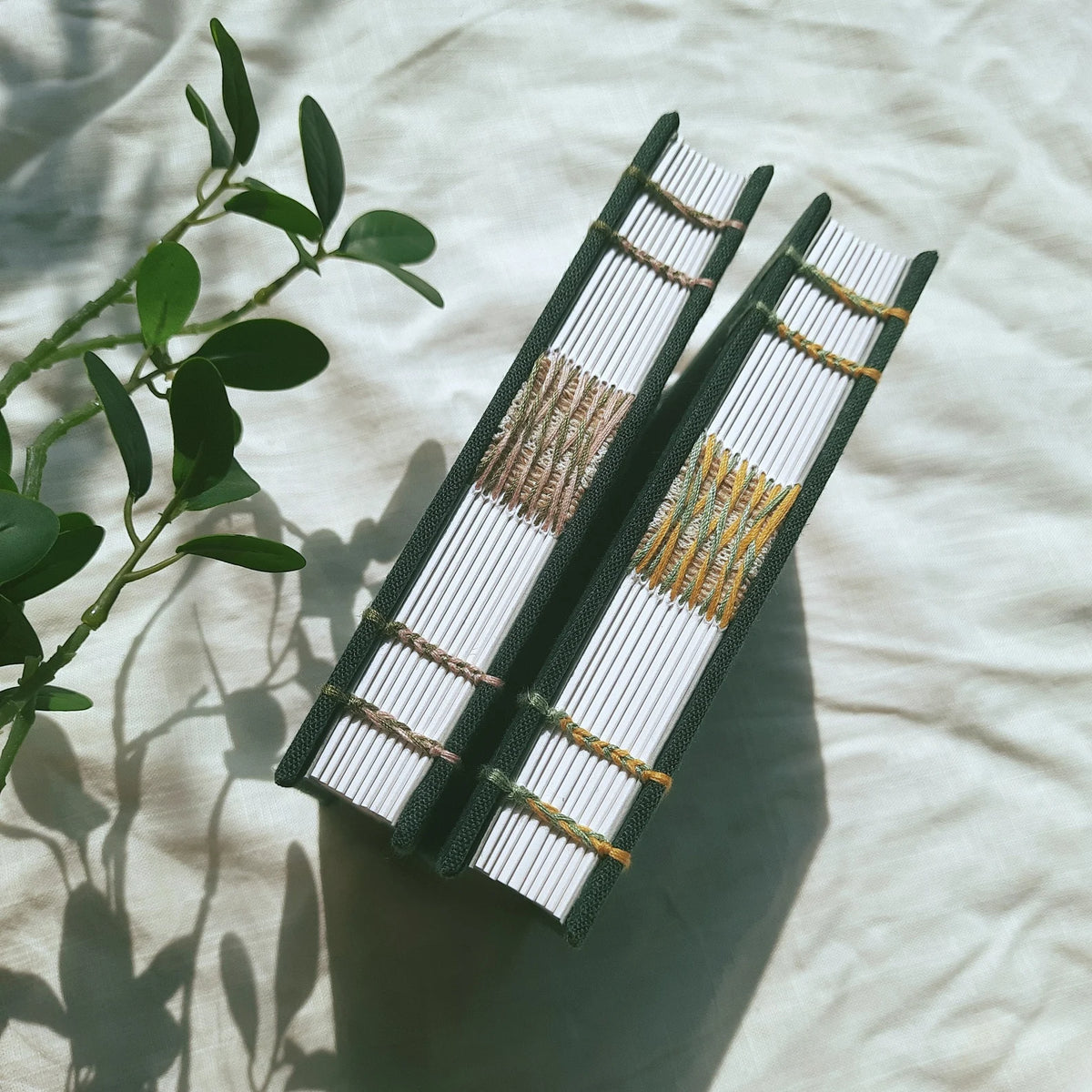 Dandelion Embroidered Journal A5, Exposed Spine by The Thread Nest, hand-embroidered linen cover, photo 5