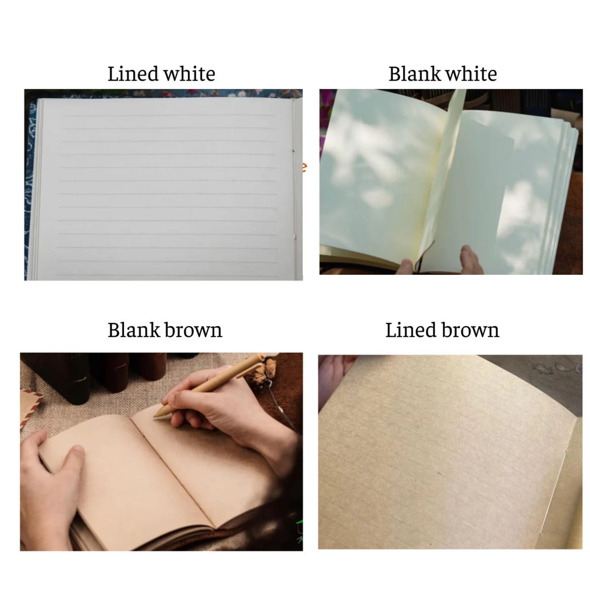 Paper options: lined white, blank white, blank brown and lined brown