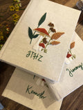 Mushroom & Wheat Embroidered Journal, Personalised by The Thread Nest, hand-embroidered linen cover, photo 2