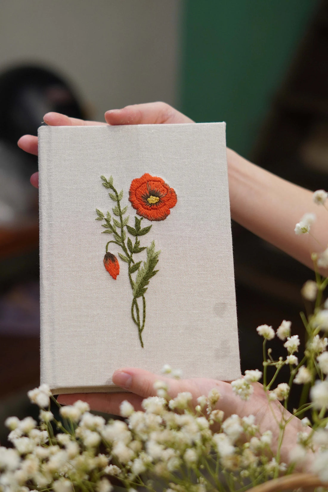 Birth Month Flower Embroidered Journal, A5 or A6 by The Thread Nest, hand-embroidered linen cover, photo 1