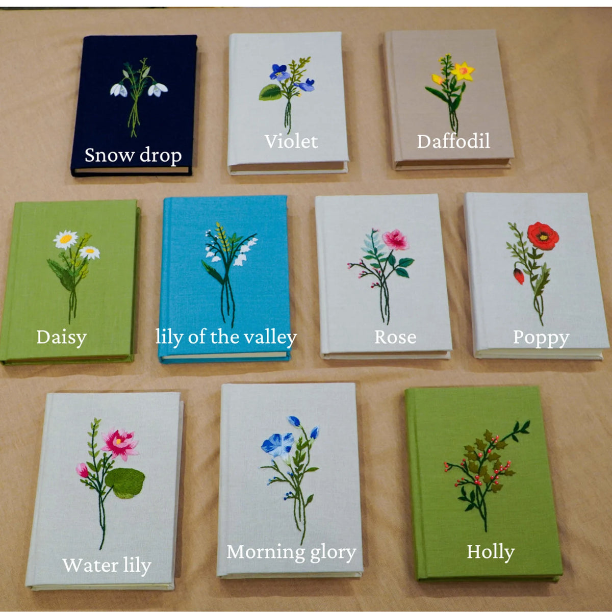 Birth Month Flower Embroidered Journal, A5 or A6 by The Thread Nest, hand-embroidered linen cover, photo 4