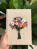 Floral Bouquet Embroidered Journal A5 by The Thread Nest, hand-embroidered linen cover, photo 1
