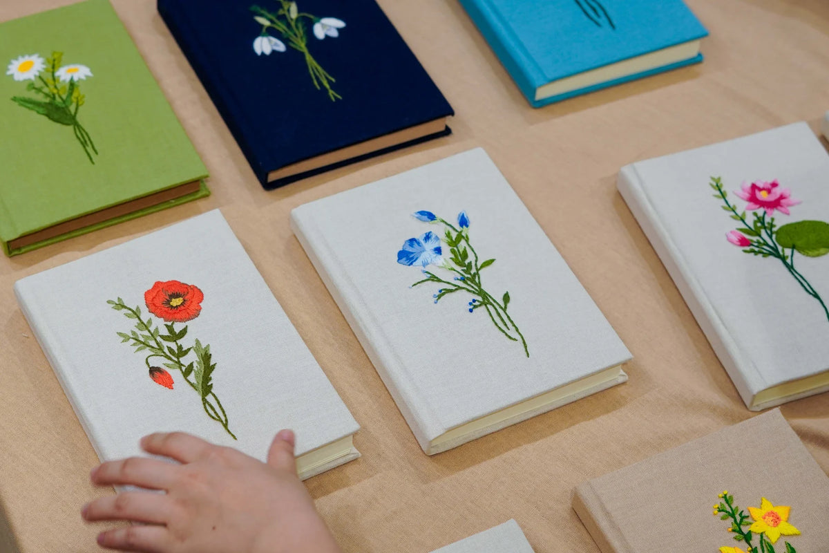 Birth Month Flower Embroidered Journal, A5 or A6 by The Thread Nest, hand-embroidered linen cover, photo 2