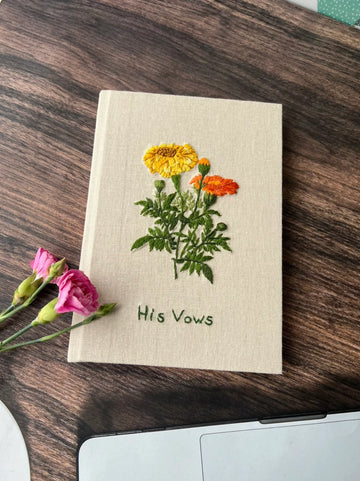 Marigold Embroidered Journal A5, Personalise the Cover by The Thread Nest, hand-embroidered linen cover, photo 1