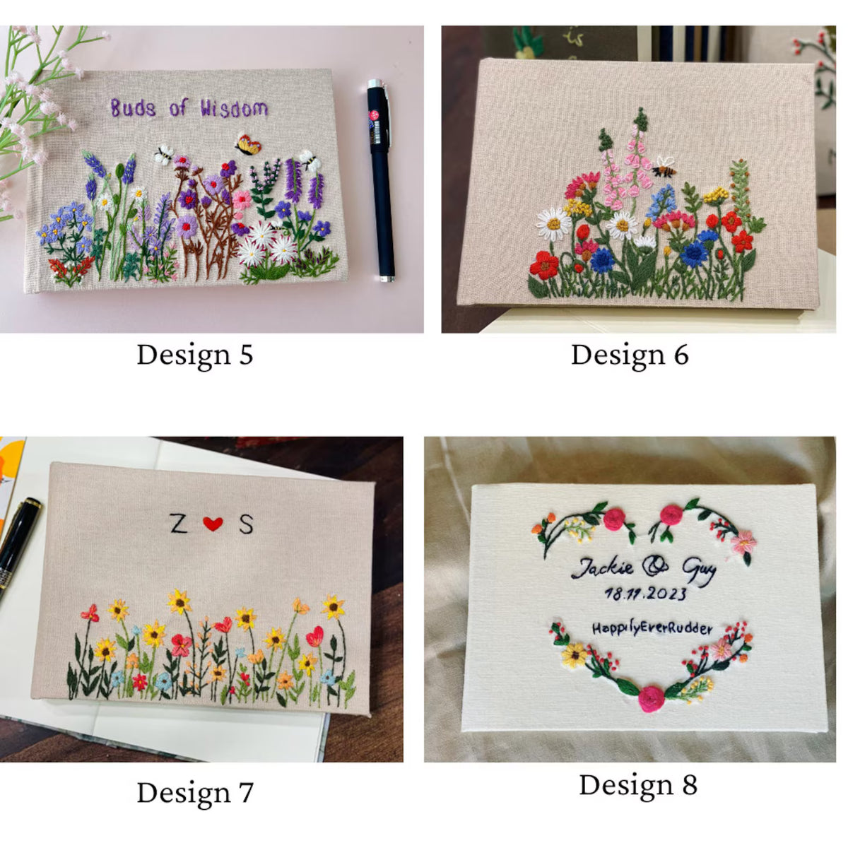 Personalised Guest Book, Your Own Words by The Thread Nest, hand-embroidered linen cover, photo 11