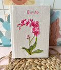 Orchid Embroidered Journal A5, Personalised by The Thread Nest, hand-embroidered linen cover, photo 4