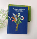 Navy Linen Journal with White Bouquet, Personalised by The Thread Nest, hand-embroidered linen cover, photo 1