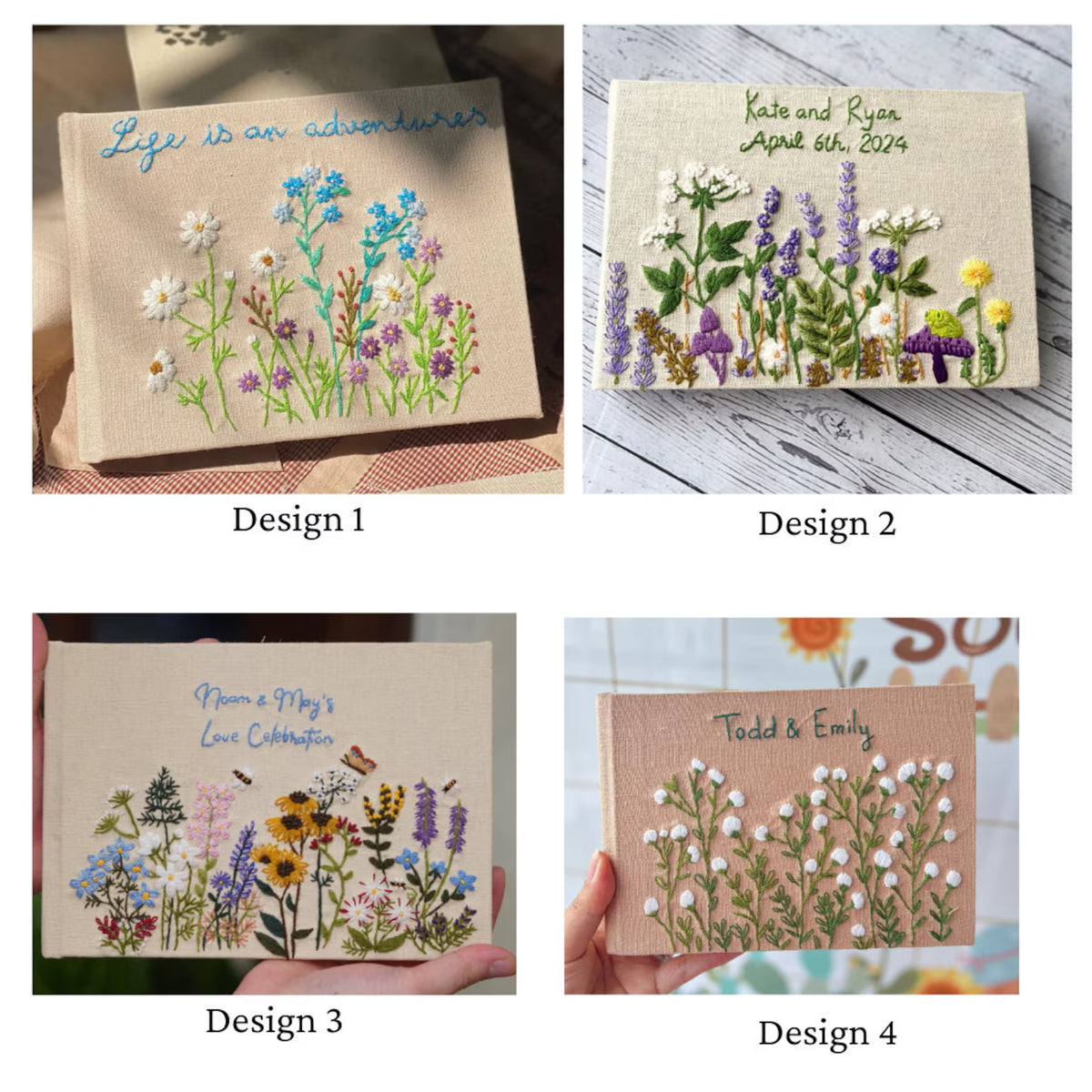 Personalised Guest Book, Your Own Words by The Thread Nest, hand-embroidered linen cover, photo 10