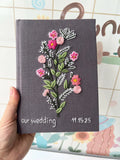 Our Wedding Grey Linen Journal with Date by The Thread Nest, hand-embroidered linen cover, photo 3
