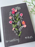 Our Wedding Grey Linen Journal with Date by The Thread Nest, hand-embroidered linen cover, photo 4