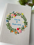 Floral Wreath Journal with Your Own Title by The Thread Nest, hand-embroidered linen cover, photo 3