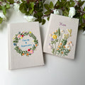 Floral Wreath Journal with Your Own Title by The Thread Nest, hand-embroidered linen cover, photo 4