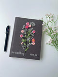 Our Wedding Grey Linen Journal with Date by The Thread Nest, hand-embroidered linen cover, photo 1