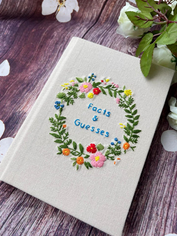 Floral Wreath Journal with Your Own Title by The Thread Nest, hand-embroidered linen cover, photo 1
