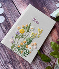 Floral Wreath Journal with Your Own Title by The Thread Nest, hand-embroidered linen cover, photo 6