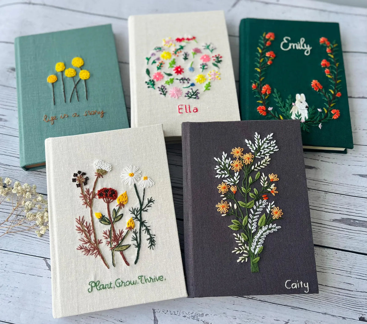 Personalised Embroidered Journal, A5 or A6 by The Thread Nest, hand-embroidered linen cover, photo 1