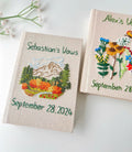 Personalised Vow Book, Mountain or Floral by The Thread Nest, hand-embroidered linen cover, photo 3