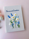 Two Names Daisy Journal, White Linen by The Thread Nest, hand-embroidered linen cover, photo 2