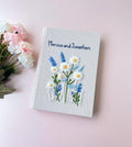 Two Names Daisy Journal, White Linen by The Thread Nest, hand-embroidered linen cover, photo 1