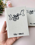 His & Her Vows Book, Black on White Linen by The Thread Nest, hand-embroidered linen cover, photo 3