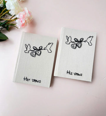 Doves & Lockets Vow Book, Hand-Embroidered by The Thread Nest, hand-embroidered linen cover, photo 1