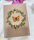 Monarch Butterfly Wreath Journal, A5 or A6 by The Thread Nest, hand-embroidered linen cover, photo 4