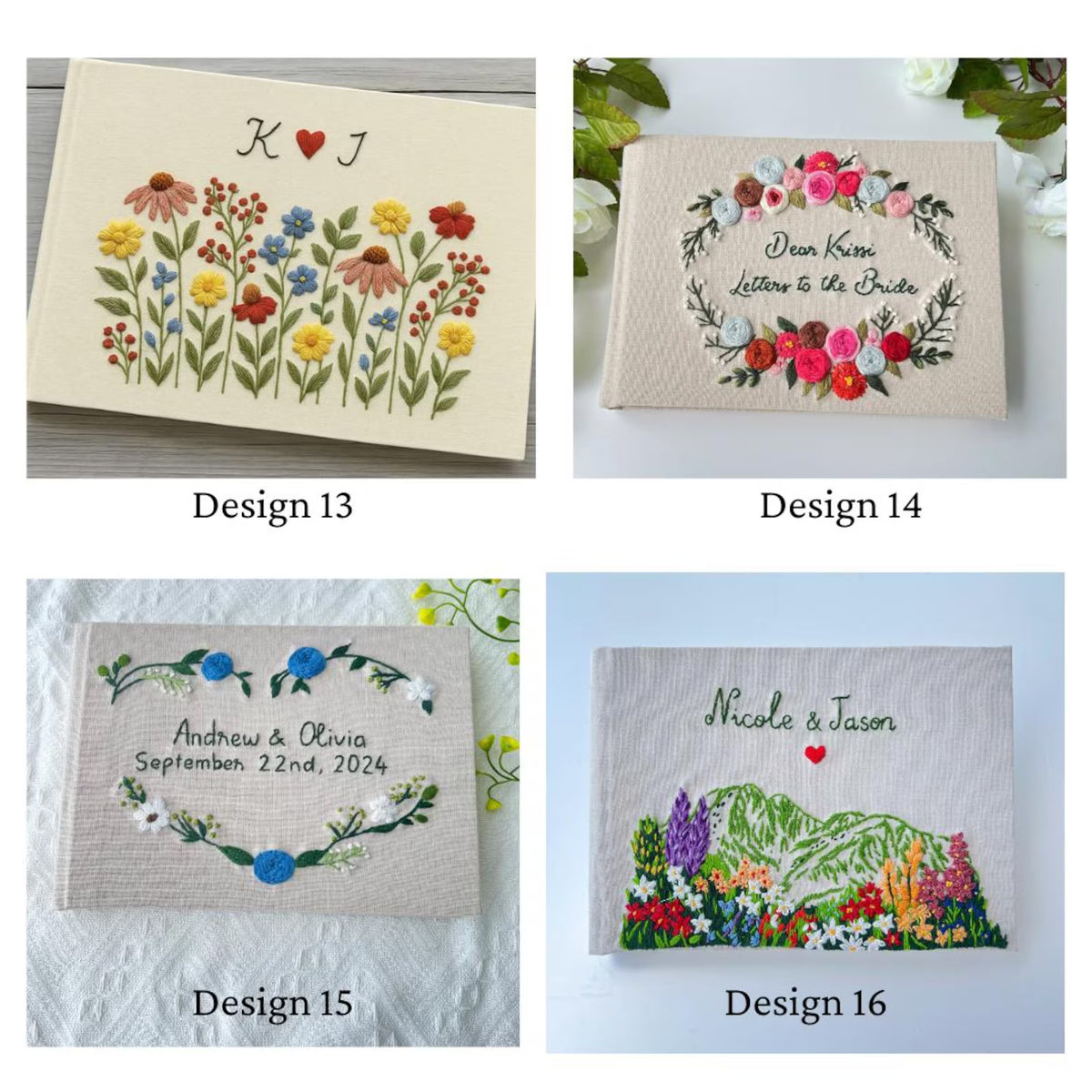 Personalised Guest Book, Your Own Words by The Thread Nest, hand-embroidered linen cover, photo 15