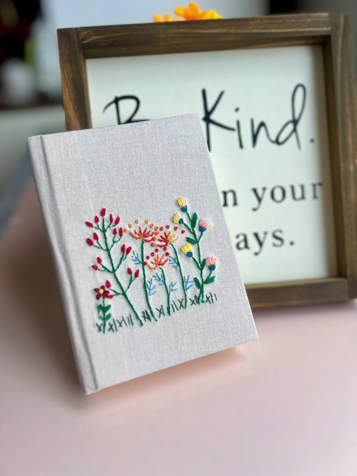 Hand-Embroidered Wildflower Journal, Personalised by The Thread Nest, hand-embroidered linen cover, photo 4