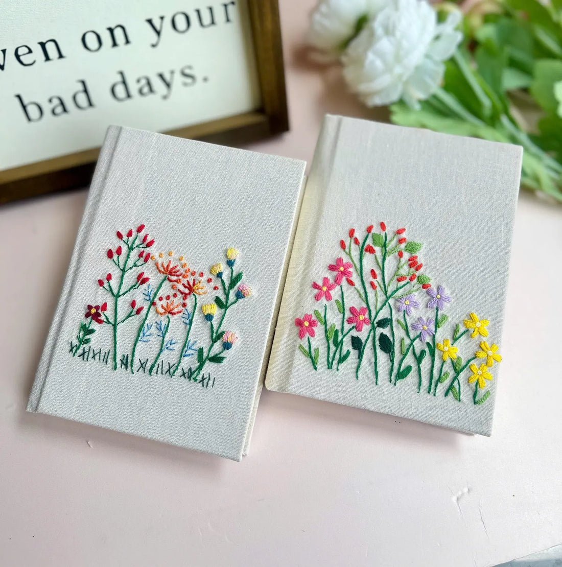 Hand-Embroidered Wildflower Journal, Personalised by The Thread Nest, hand-embroidered linen cover, photo 1