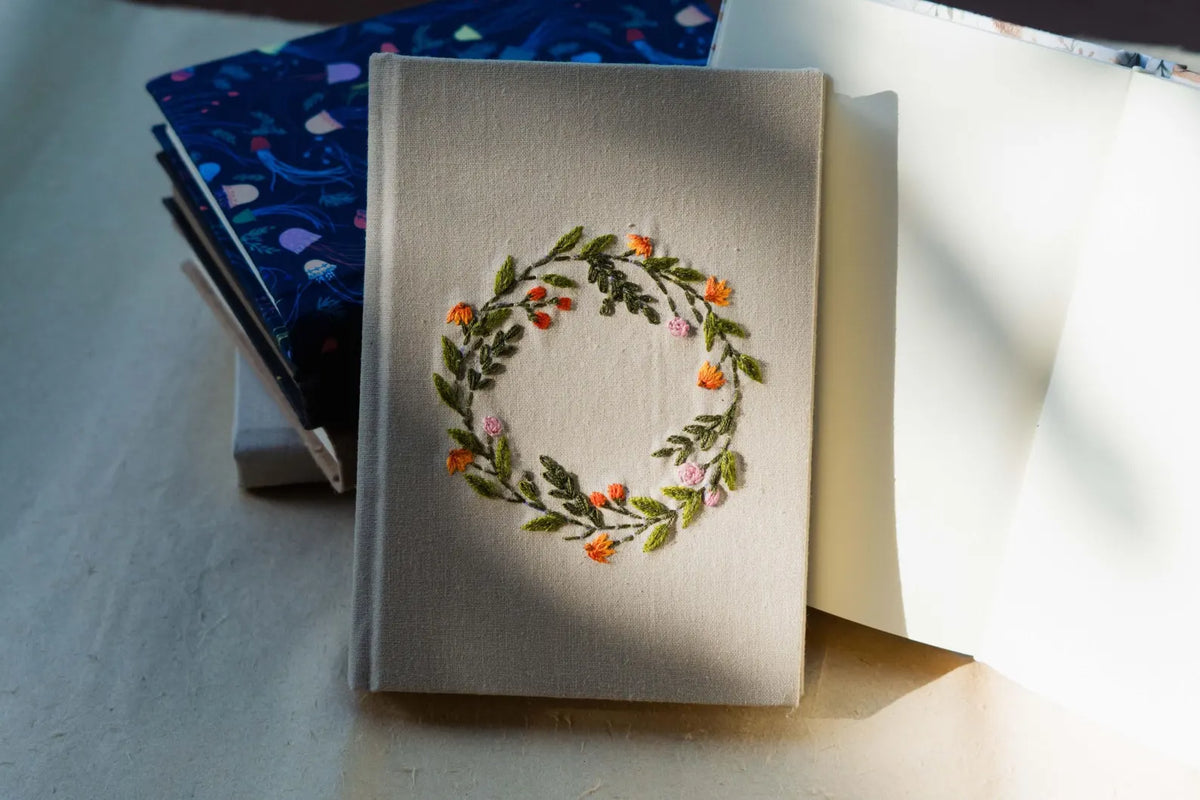 Hand-Embroidered Wildflower Journal, Personalised by The Thread Nest, hand-embroidered linen cover, photo 7